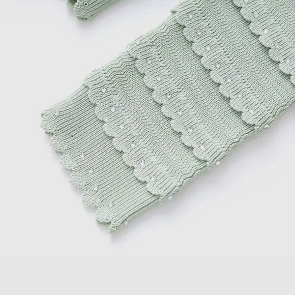 Women Ribbed Knit Two-Piece Set Round Neck Cardigan-Midi Skirt Mint Green Size M - Picture 12 of 17